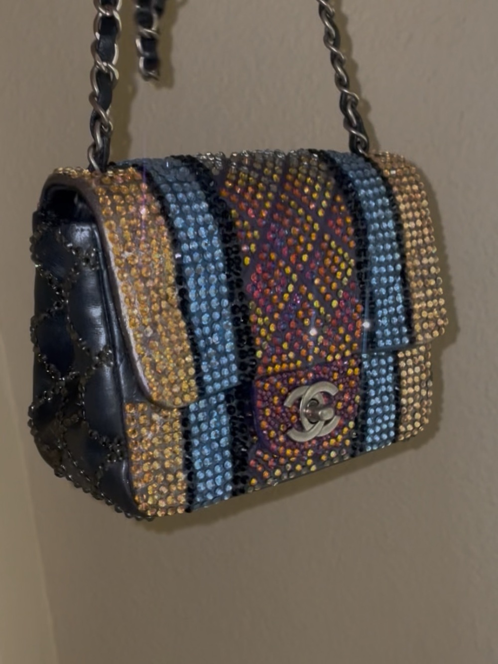 Chanel classic mini small square flap custom strass crystal multicolor stone - Picture 7 of 16